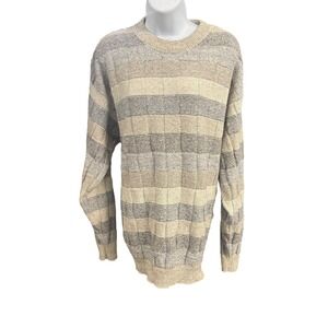 Carmel Mens Sweater M Textured Stripe Knit Crew Neck Made‎ in USA VTG